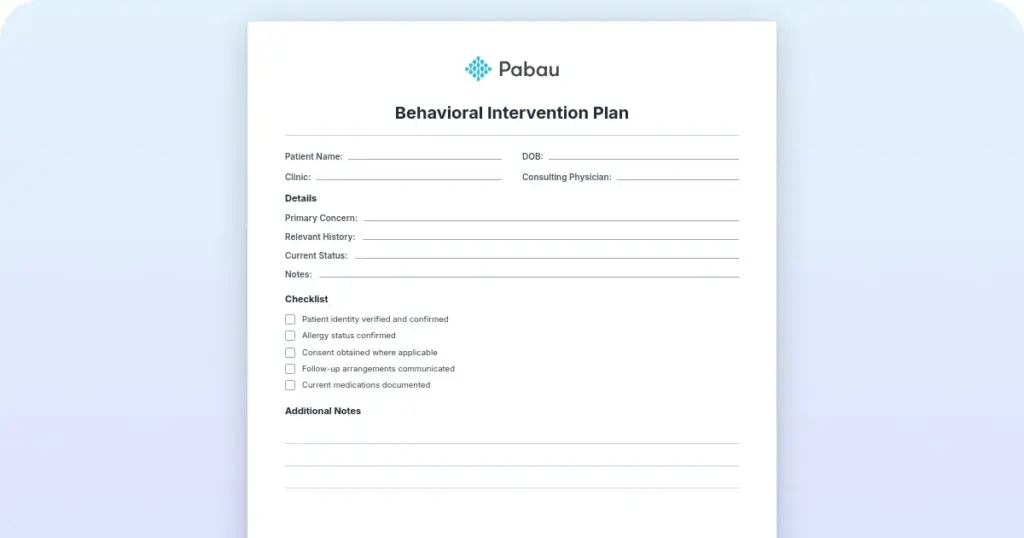 Behavioral intervention plan preview from Pabau