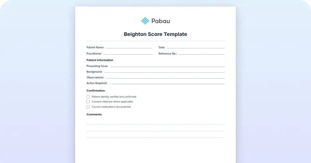 Beighton Score Template preview from Pabau
