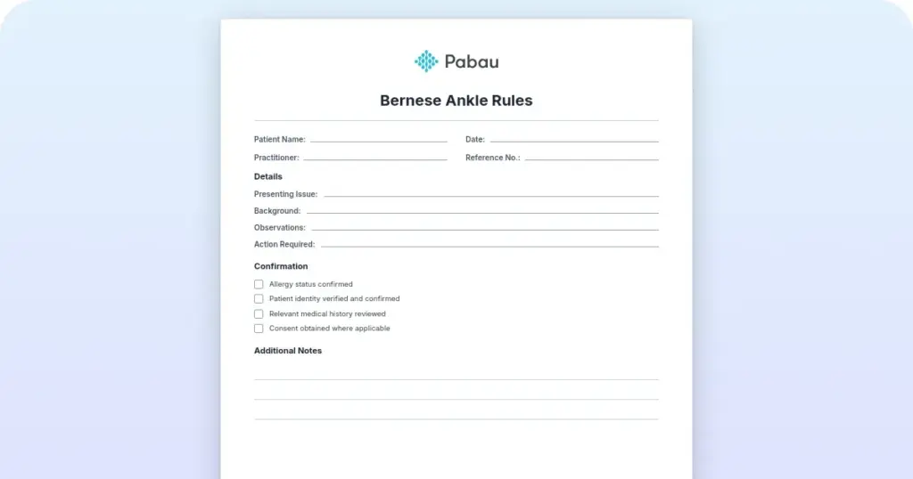 Bernese Ankle Rules Guide preview from Pabau