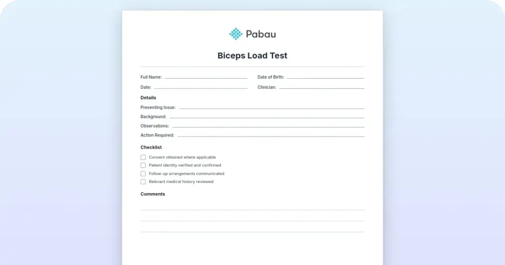 Biceps load test: SLAP lesion assessment protocol preview from Pabau