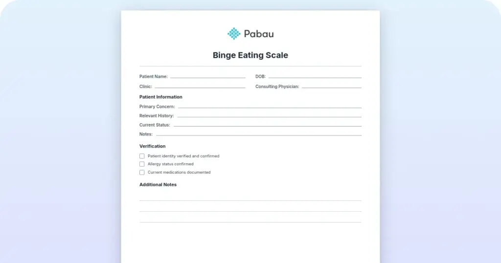 Binge Eating Scale Assessment Tool preview from Pabau