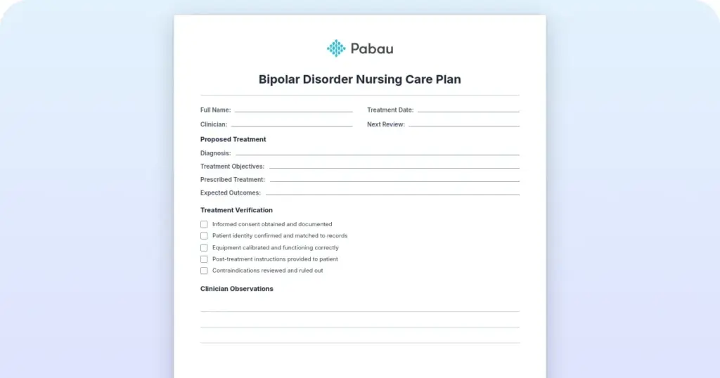Bipolar disorder nursing care plan essential guide preview from Pabau