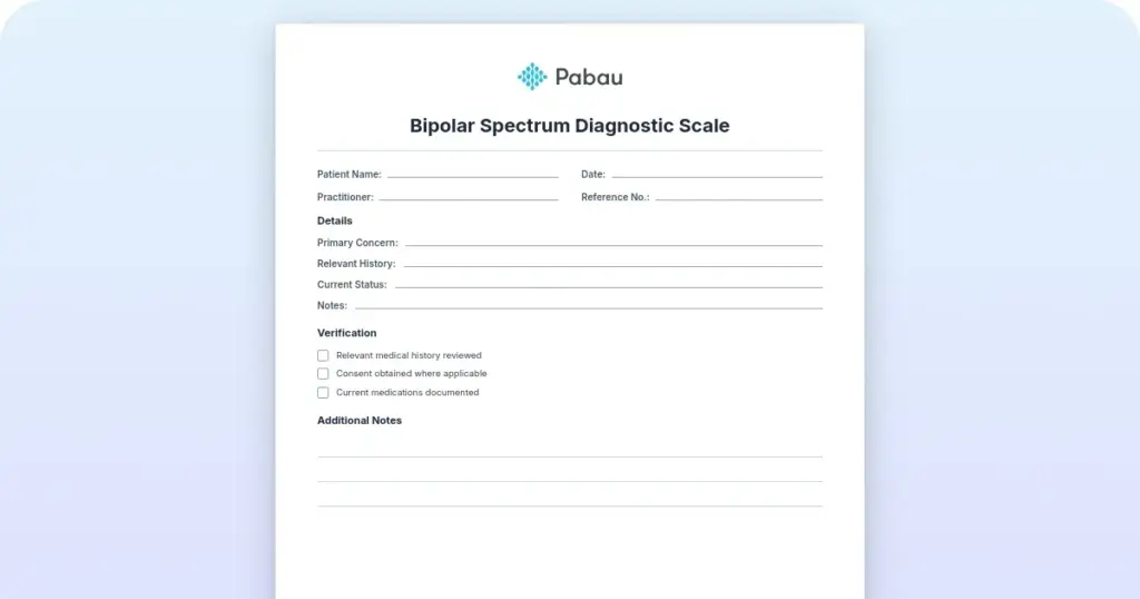 Bipolar spectrum diagnostic scale (BSDS) template preview from Pabau