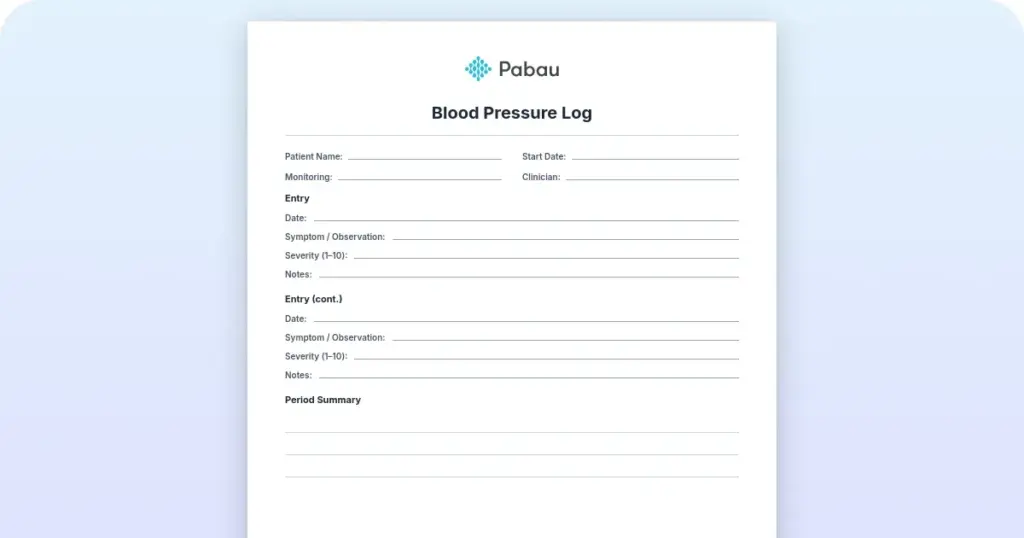 Blood pressure log template: Free printable download preview from Pabau