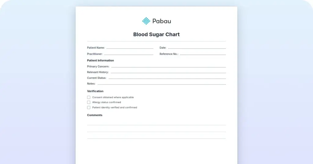 Blood sugar chart preview from Pabau