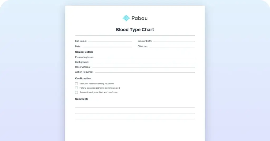 Blood type chart preview from Pabau