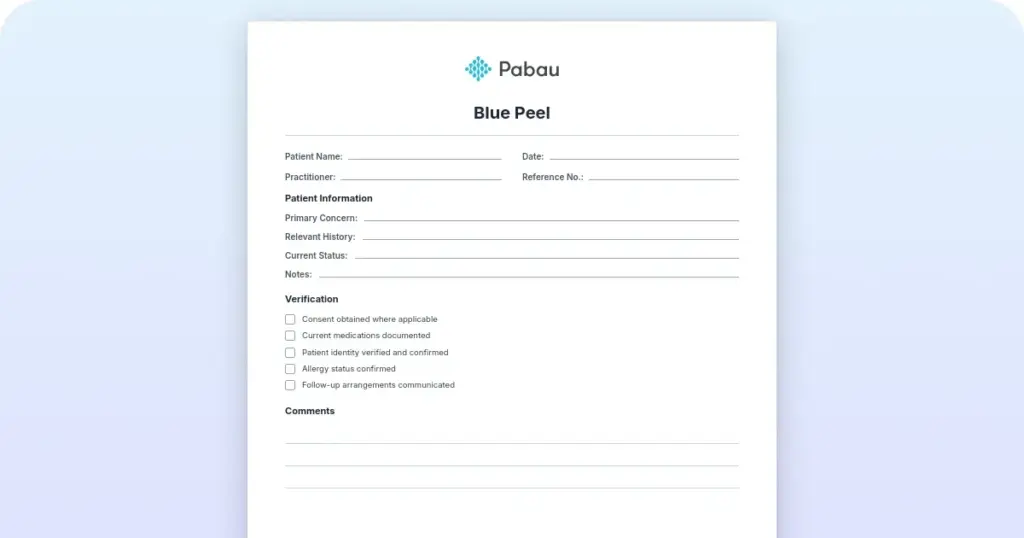 Blue Peel consent form template: Screening & protocol guide preview from Pabau