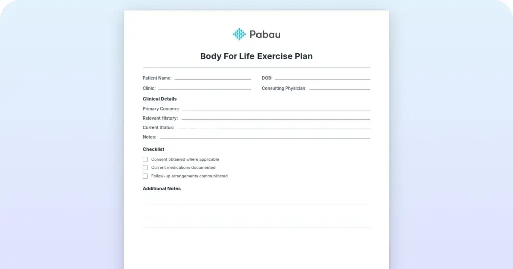 Body for Life exercise plan preview from Pabau