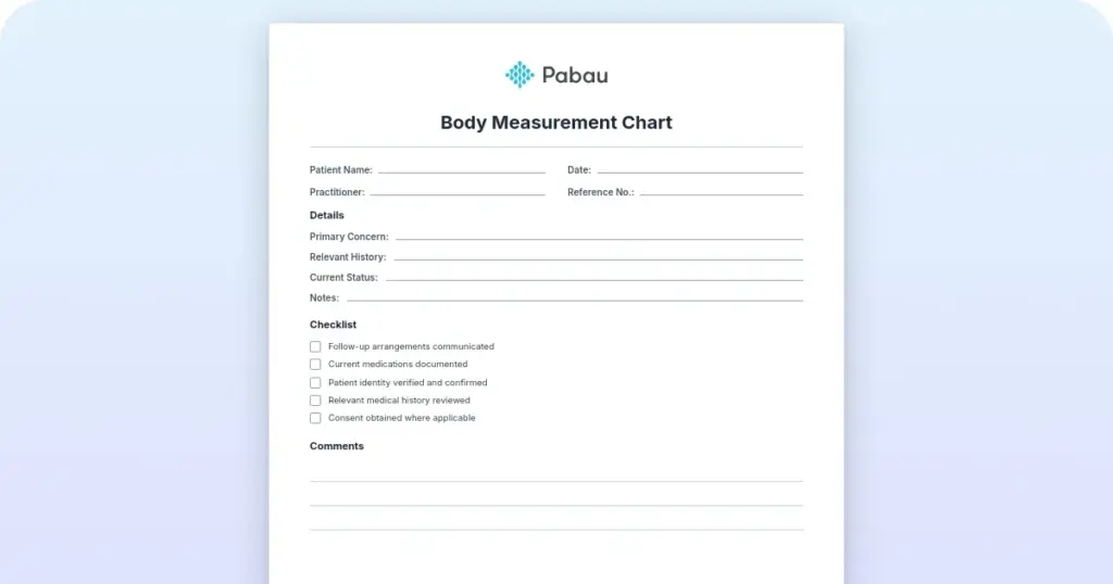 Body measurement chart preview from Pabau