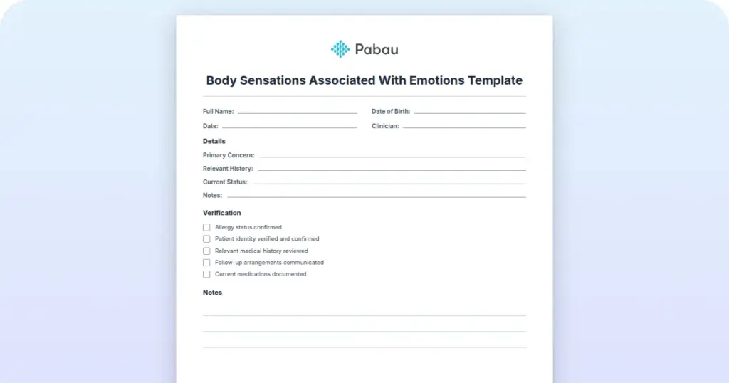 Body Sensations Associated With Emotions Template preview from Pabau