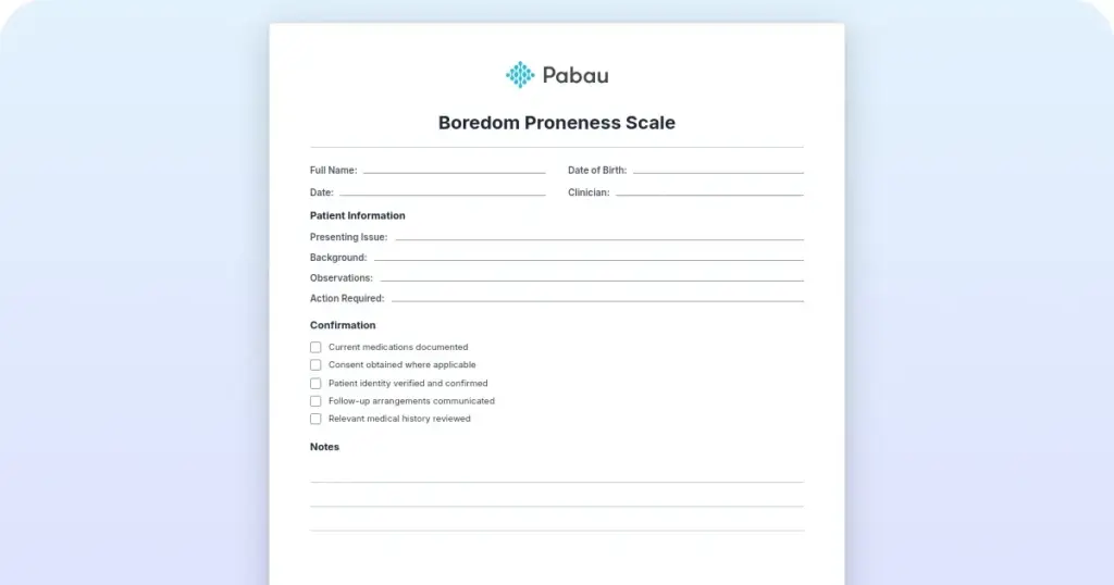 Boredom Proneness Scale (BPS): Scoring guide and free template preview from Pabau