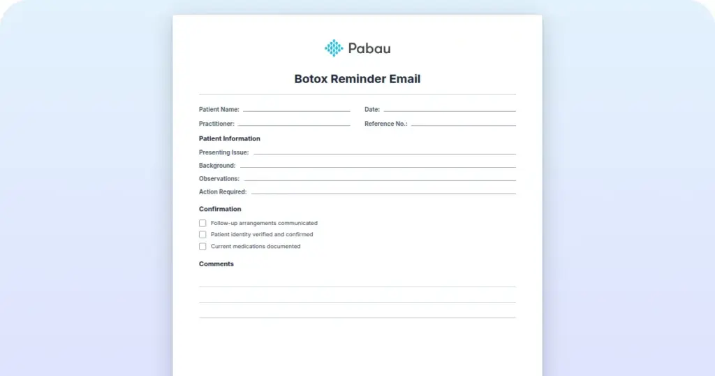 Pabau blog card: Botox reminder email templates and when to send them