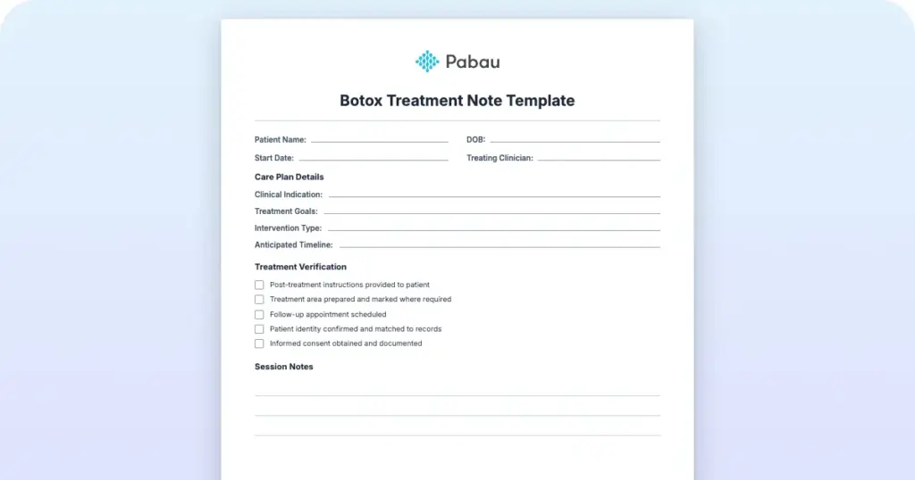 Botox Treatment Note Template