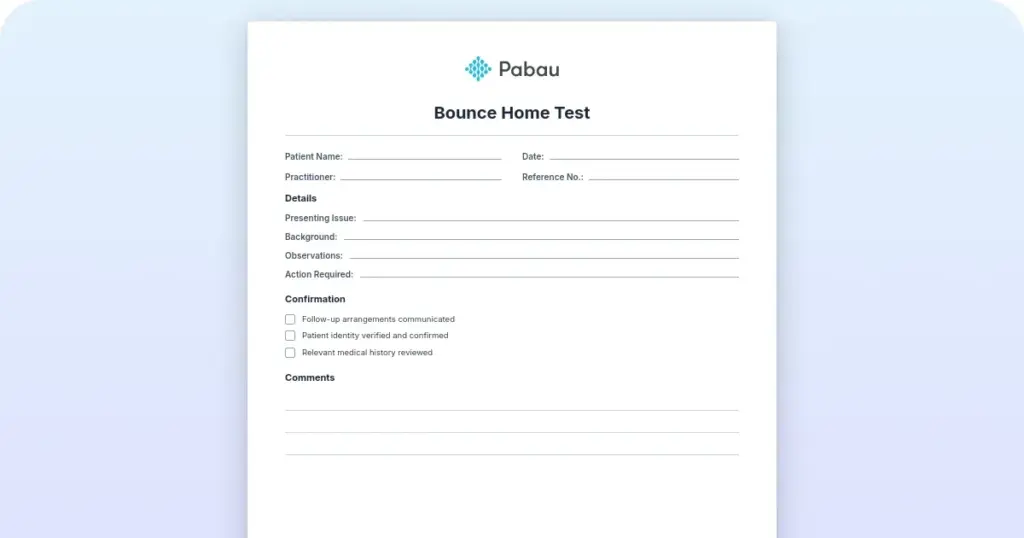 Bounce home test: technique, accuracy, and free template preview from Pabau