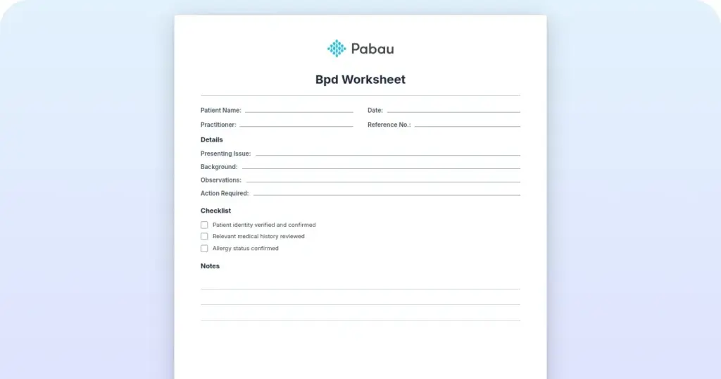 BPD worksheet: Free template and guide for DBT therapists preview from Pabau