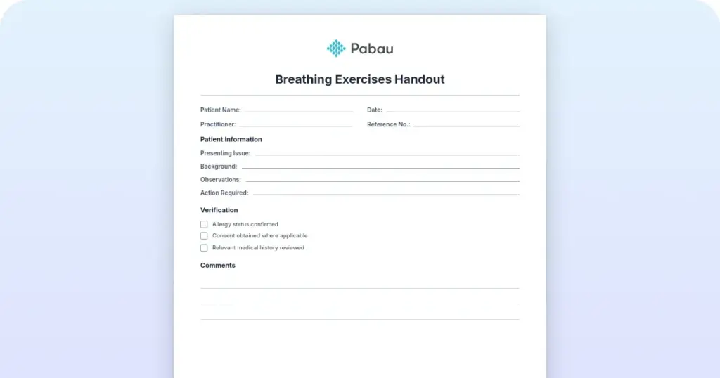 Breathing exercises handout for improved wellness preview from Pabau