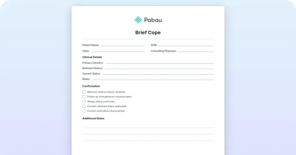 Brief COPE inventory: Free template & scoring guide preview from Pabau