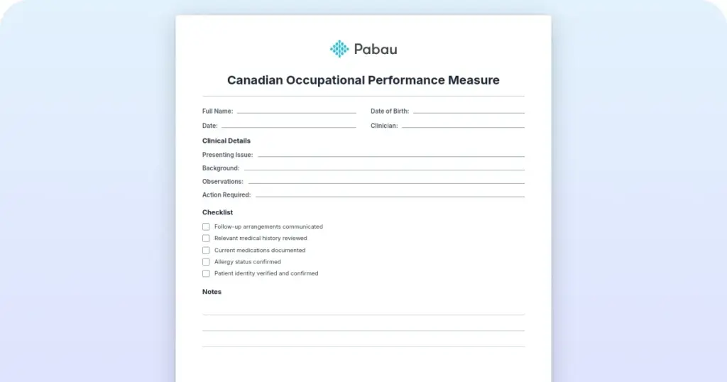 Canadian Occupational Performance Measure: Complete Assessment Guide preview from Pabau