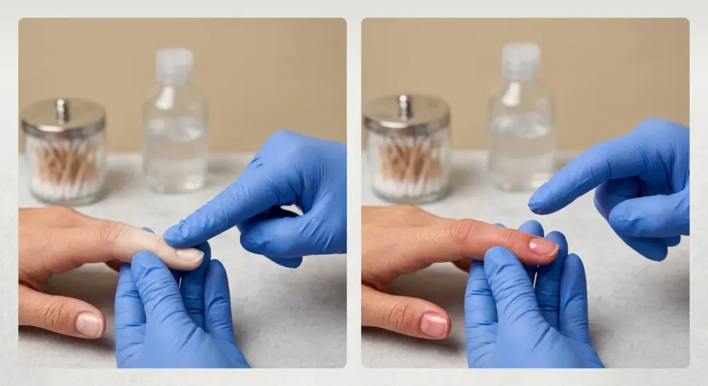 nurse performs capillary refill test on patient index finger