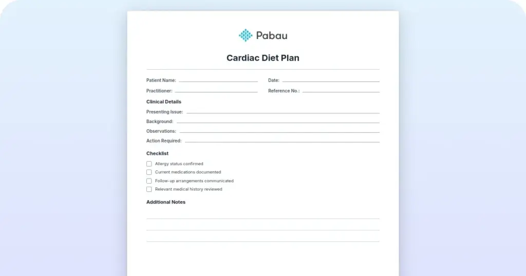 Cardiac Diet Plan Template preview from Pabau