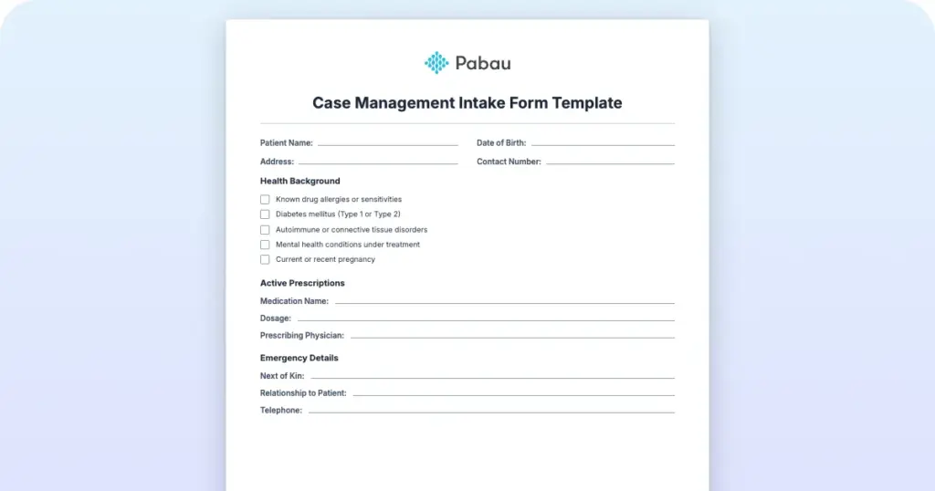 Case Management Intake Form Template