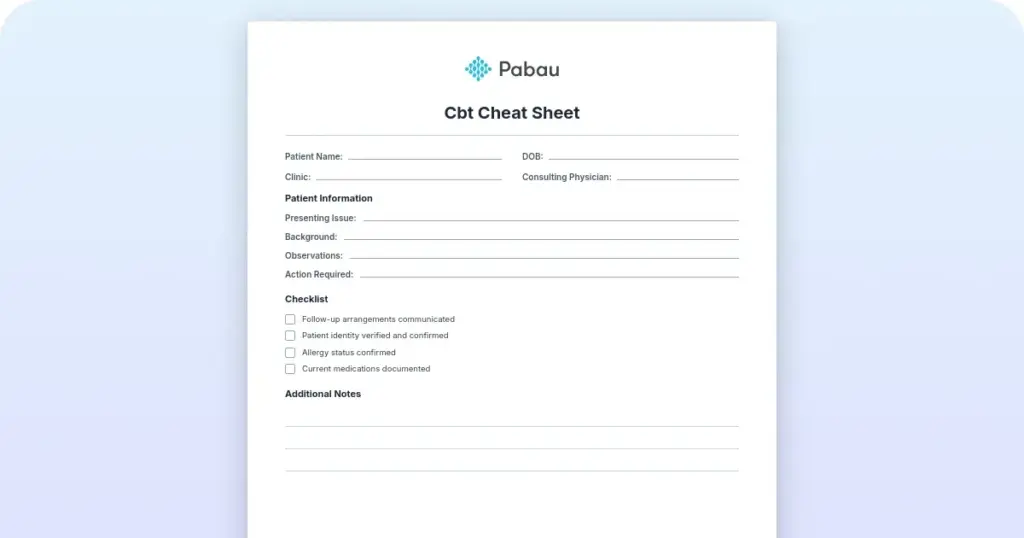 CBT cheat sheet: Techniques, distortions & sessions preview from Pabau