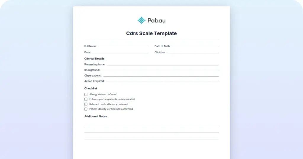 CDRS Scale Template preview from Pabau