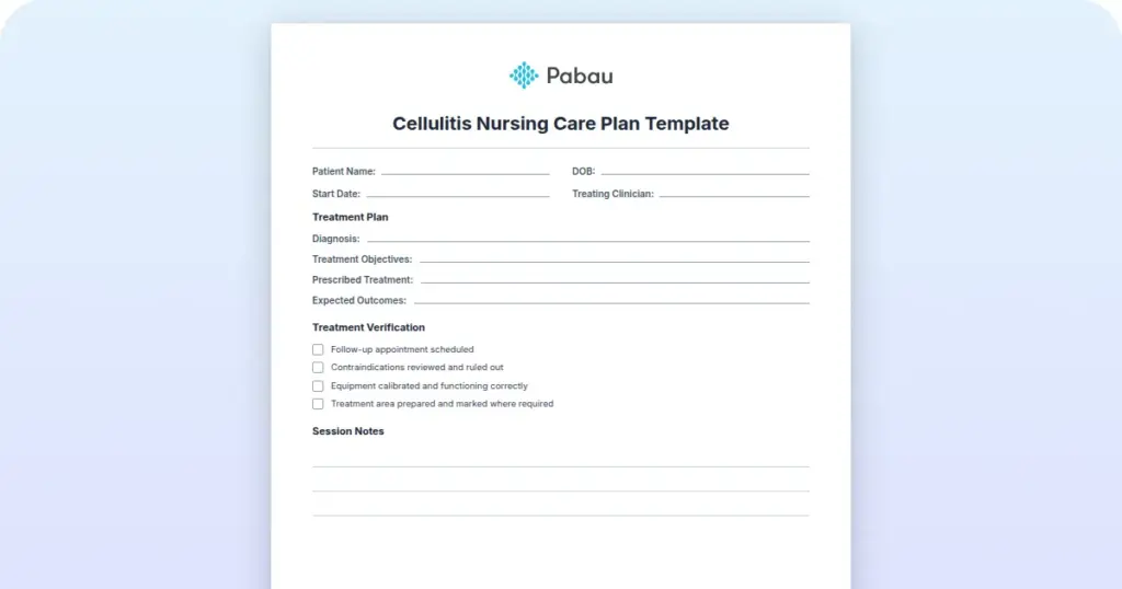 Cellulitis Nursing Care Plan Template preview from Pabau