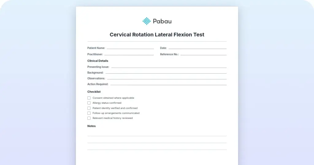 Cervical rotation lateral flexion test: Procedure and evidence preview from Pabau