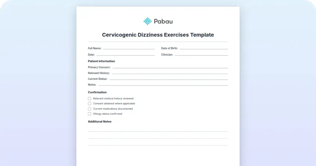 Cervicogenic Dizziness Exercises Template preview from Pabau
