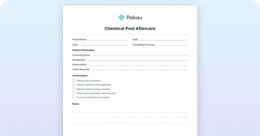 Chemical Peel Aftercare preview from Pabau