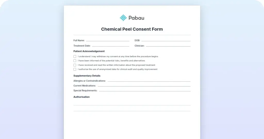 Chemical peel consent form: Essential guidelines preview from Pabau