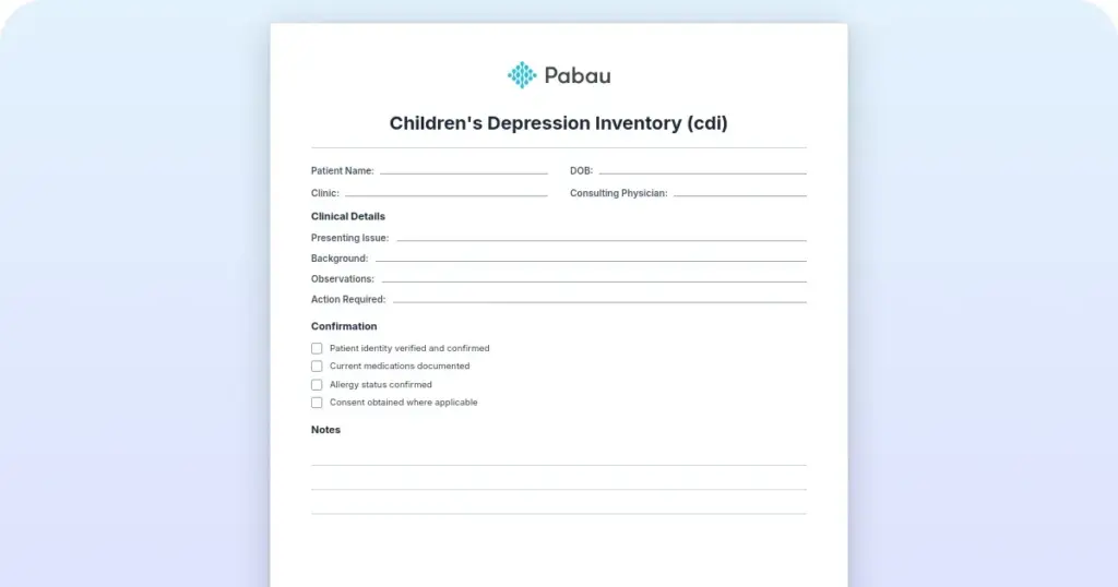 Children's depression inventory (CDI): Scoring and clinical use preview from Pabau