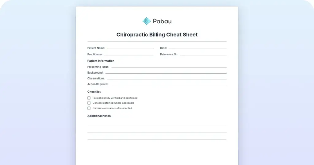 Chiropractic billing cheat sheet: CPT and ICD-10 codes preview from Pabau
