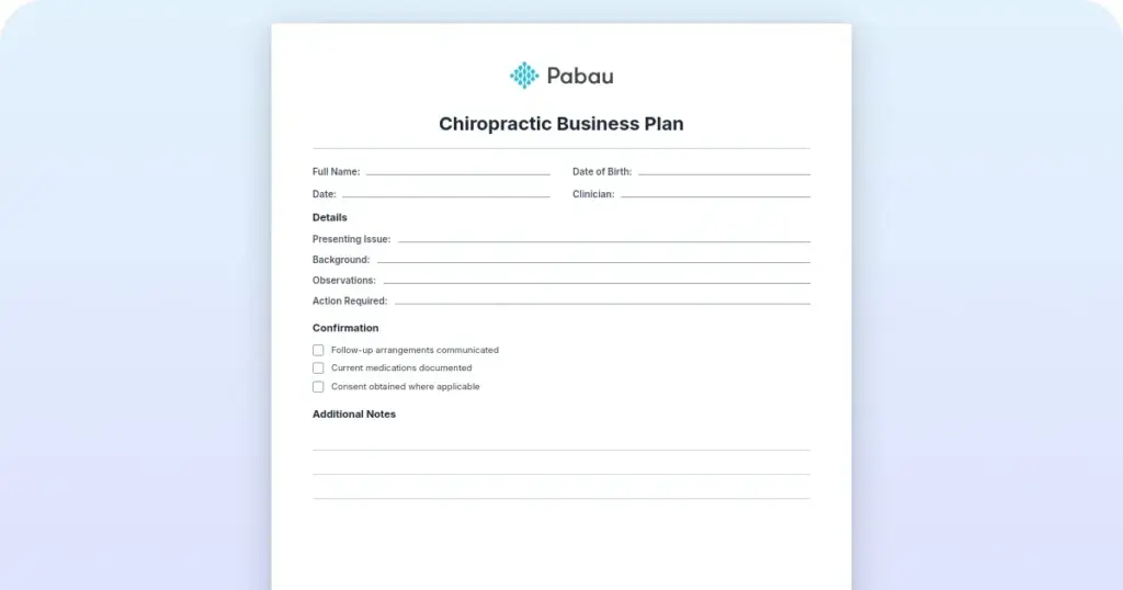 Chiropractic business plan template: What to include preview from Pabau