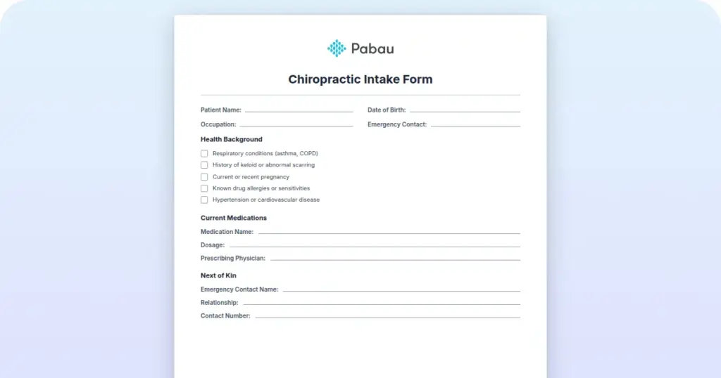 Chiropractic intake form template preview