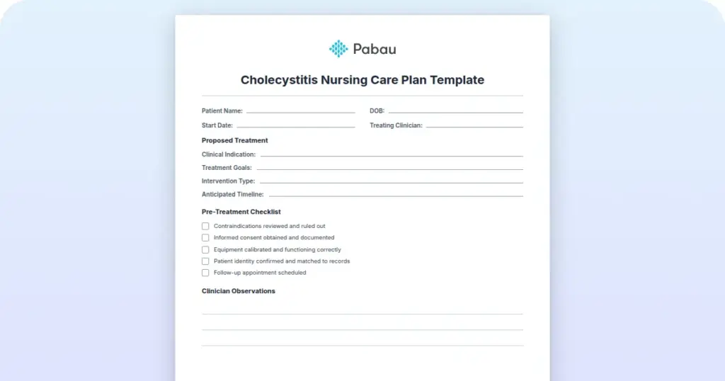 Cholecystitis Nursing Care Plan Template preview from Pabau