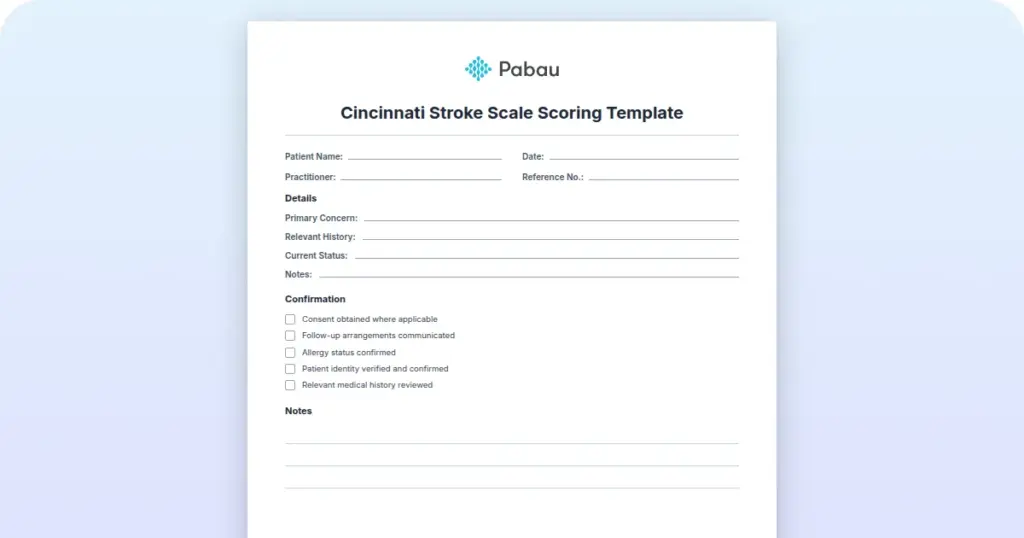 Cincinnati Stroke Scale Scoring Template preview from Pabau