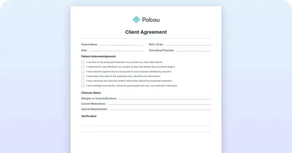 Client agreement template: Protect your business with clear terms preview from Pabau