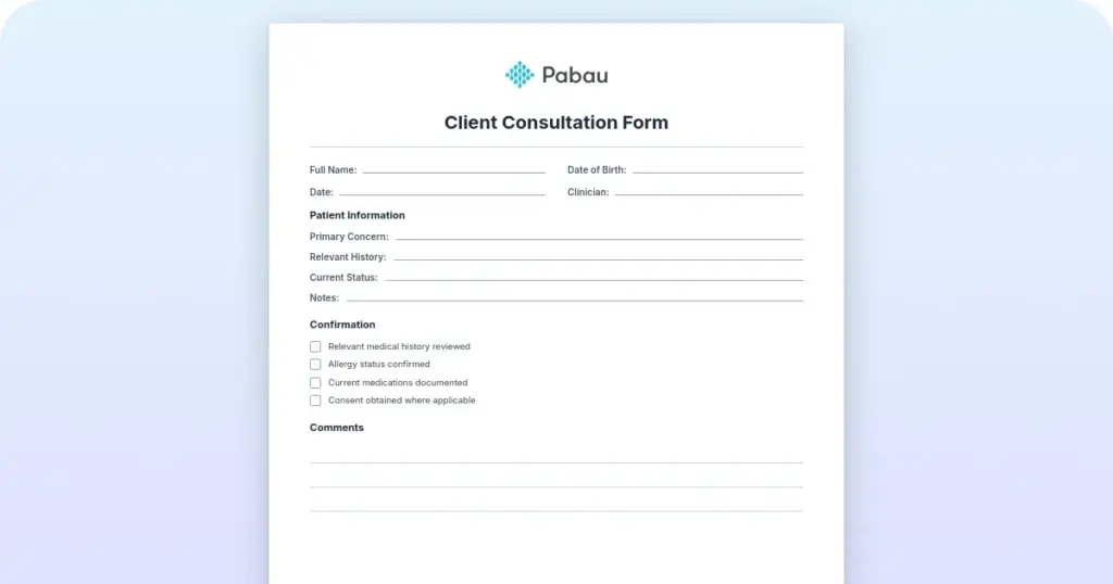 client consultation form preview from Pabau