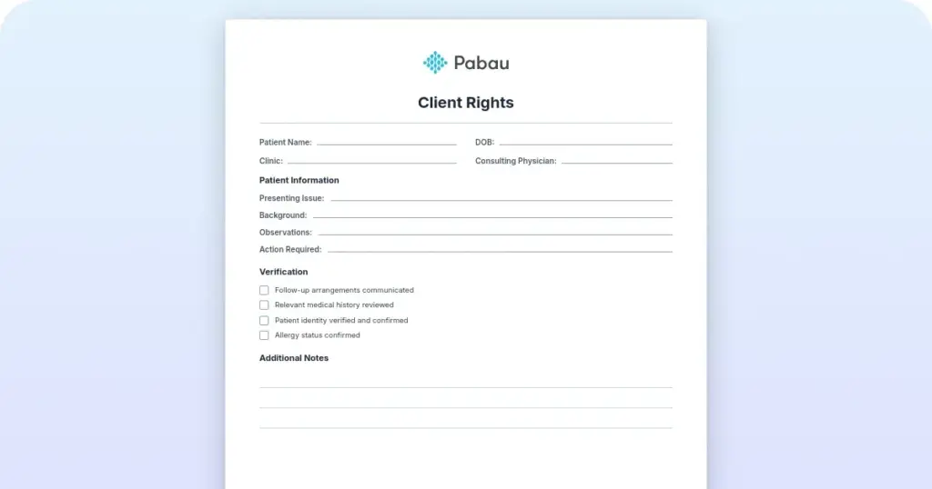 Client rights policy template: Free PDF download preview from Pabau