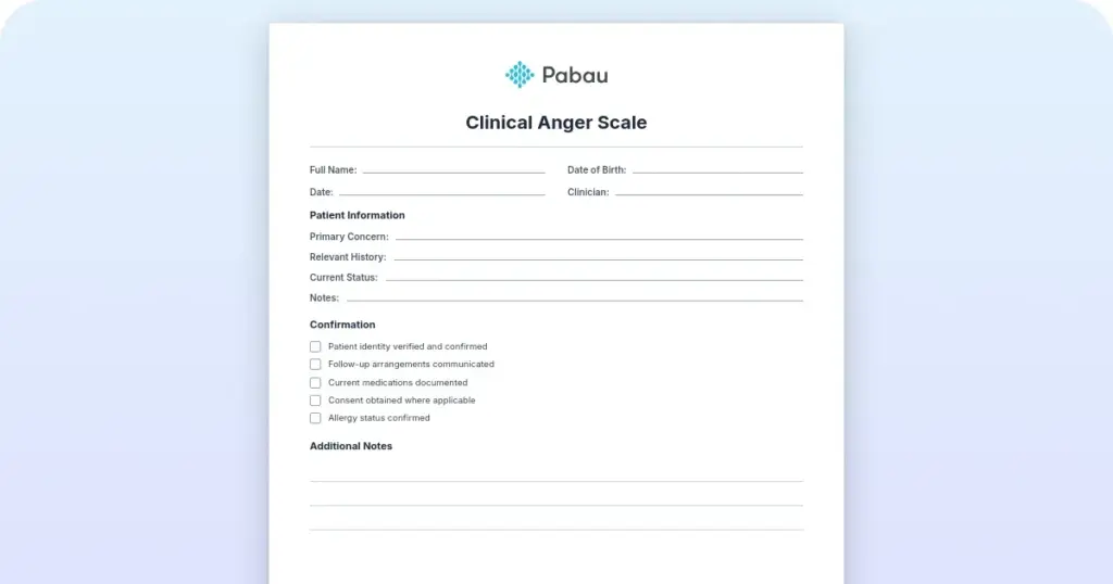 Clinical Anger Scale preview from Pabau