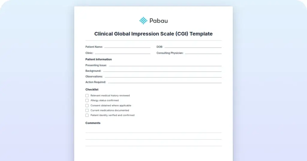 Clinical Global Impression Scale (CGI) Template preview from Pabau