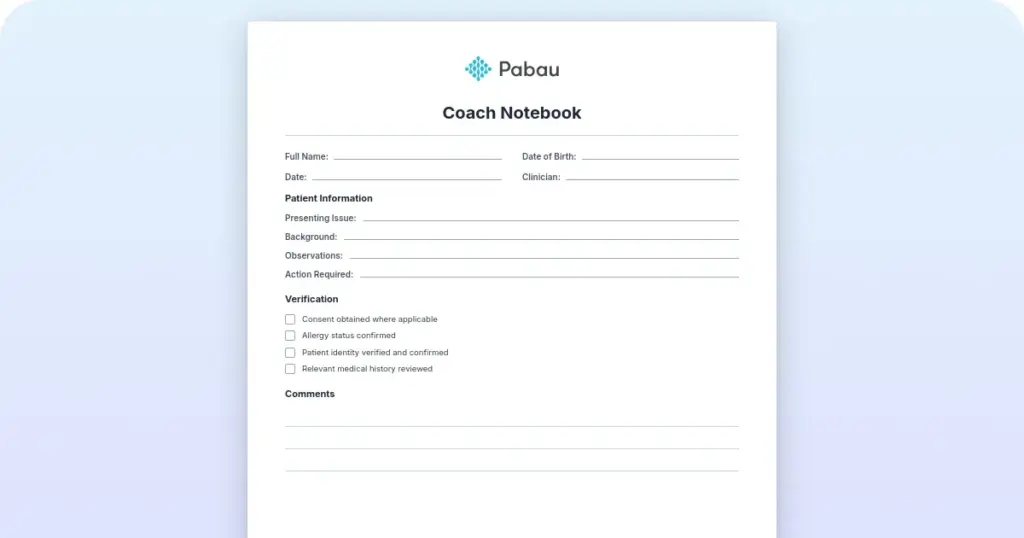 Coach Notebook Template: Free Downloadable for Session Notes preview from Pabau