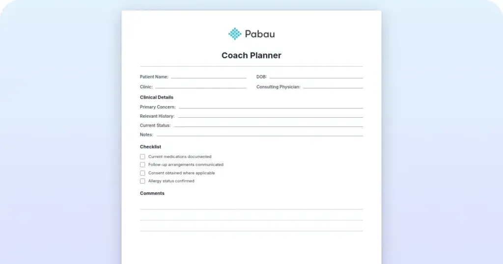 Coach planner: Free template for professional coaches preview from Pabau