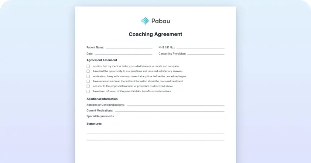 Coaching agreement: Free PDF preview from Pabau