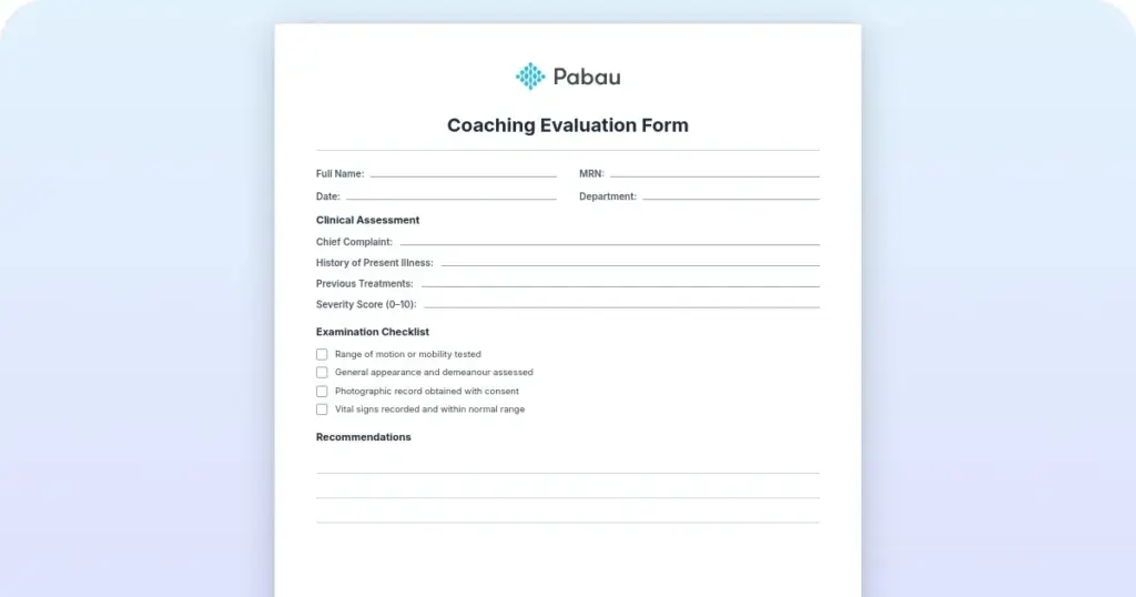 Coaching evaluation form: free PDF download preview from Pabau