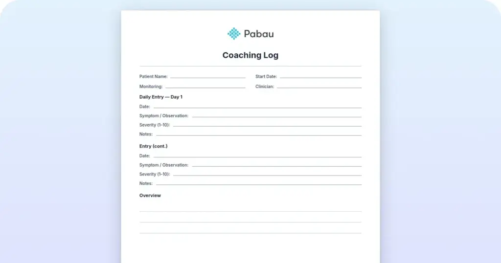 Coaching log: Free template preview from Pabau
