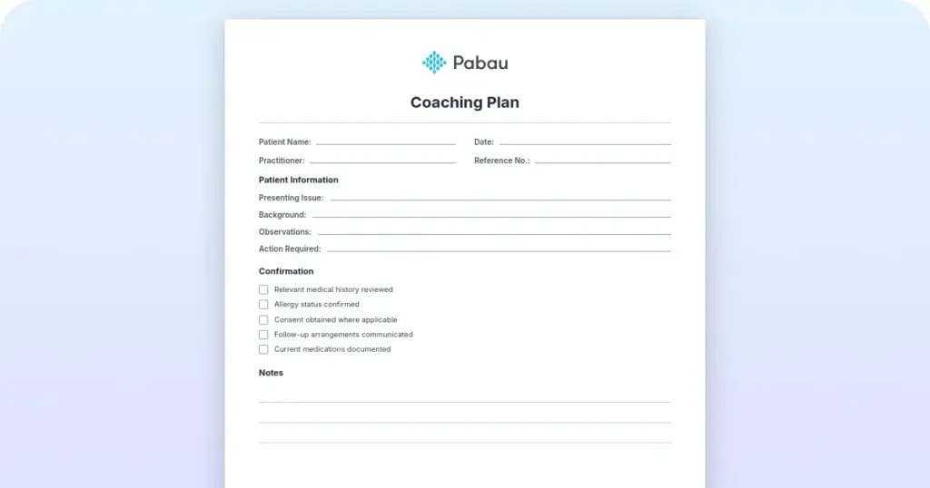 Coaching plan template: Free download and step-by-step guide preview from Pabau