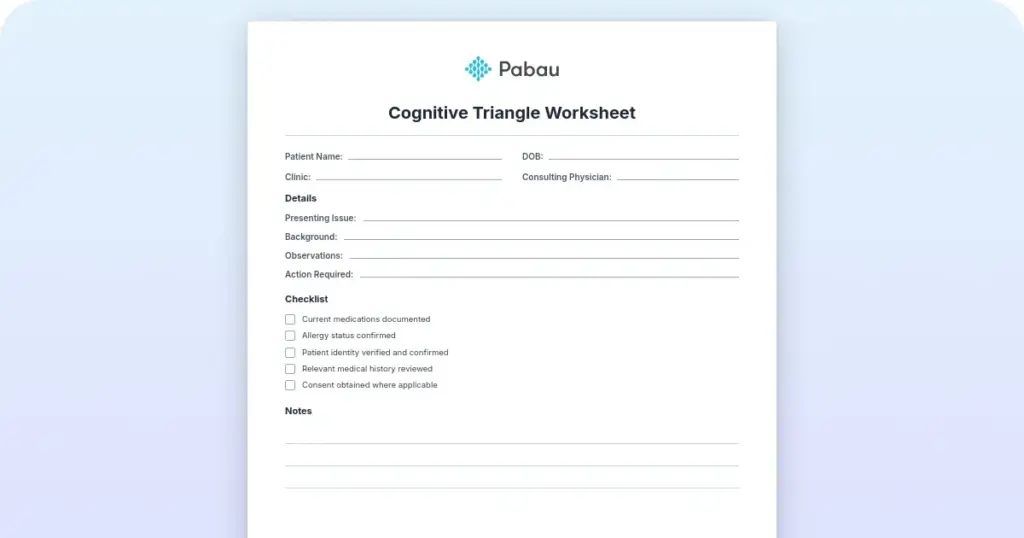 Cognitive triangle worksheet: Free download for therapists preview from Pabau